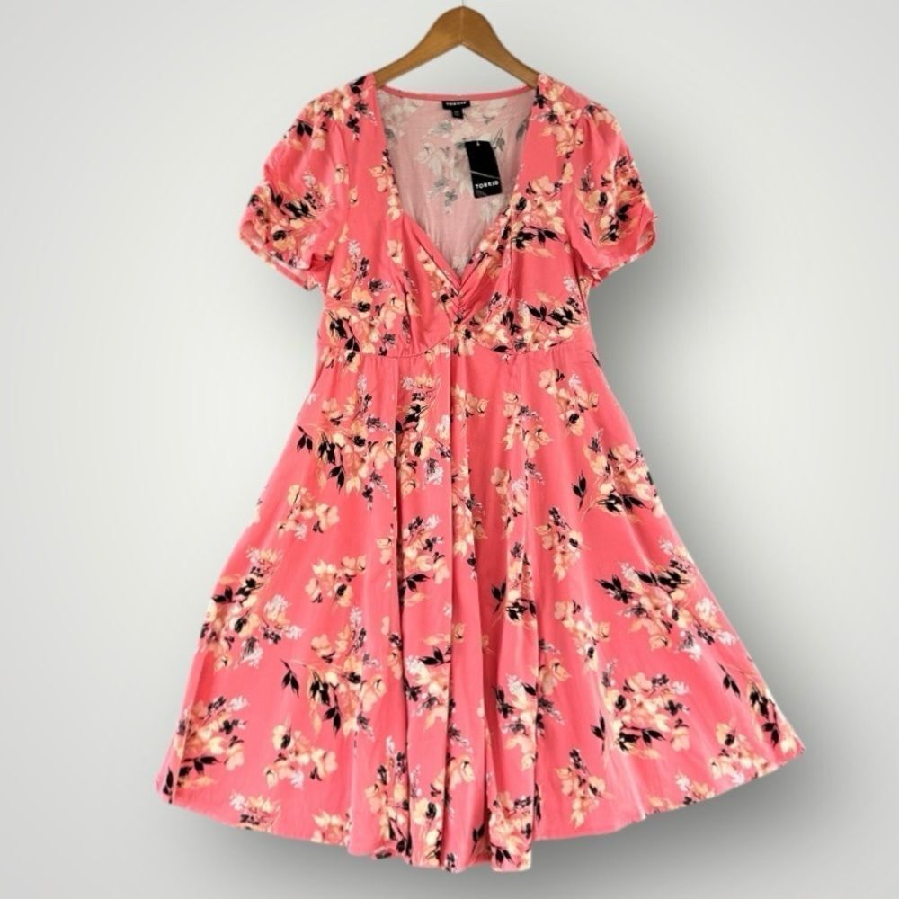torrid Coral Pink Floral Fit-and-Flare Dress